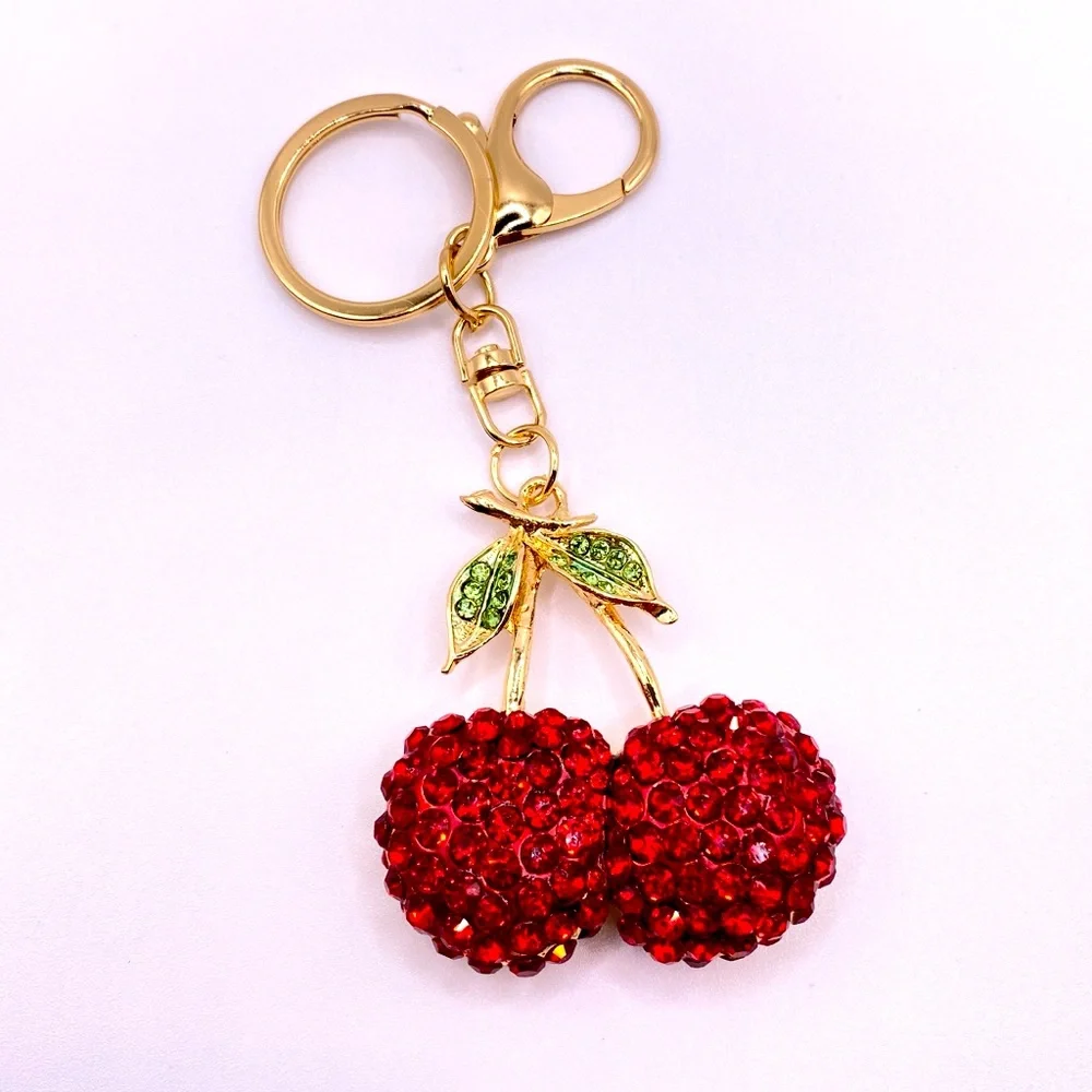 🍒 PINK OR RED Designer-Inspired Rhinestone Cherries Keychain/ Purse/Bag Charm